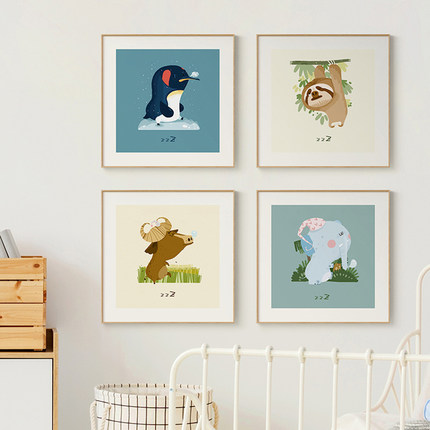 墙蛙现代简约卧室床头儿童房壁画可爱小动物童趣书房背景墙装饰画