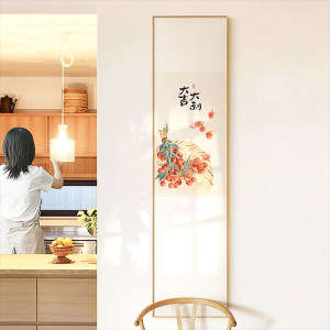 墙蛙新中式玄关装饰画竖版吉祥禅意挂画细窄长条柿柿如意入户墙画