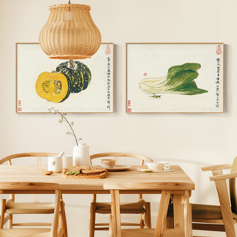 墙蛙新中式客厅装饰画沙发背景墙壁画餐厅饭馆饭店日式挂画时蔬记图片