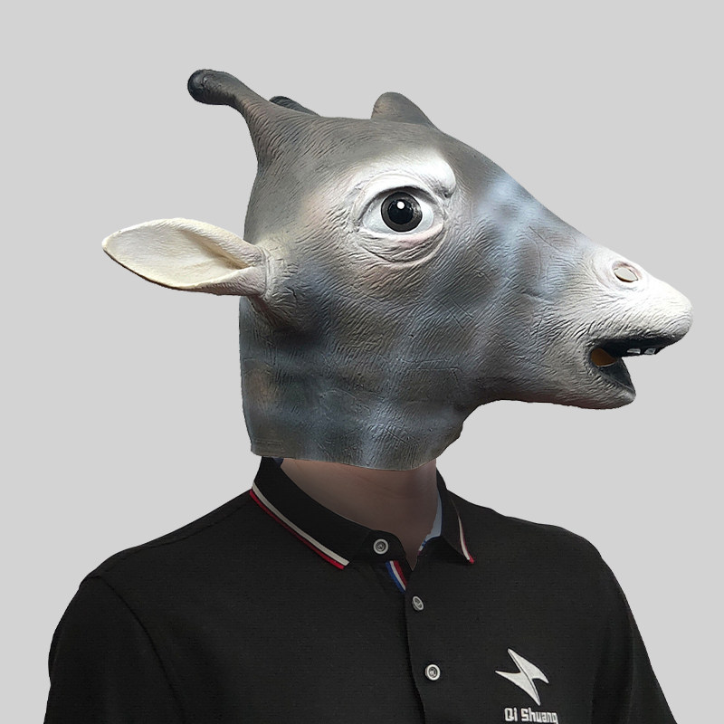 可爱长颈鹿头套动物面具化妆舞会搞笑乳胶头饰万圣节派对恶搞道具