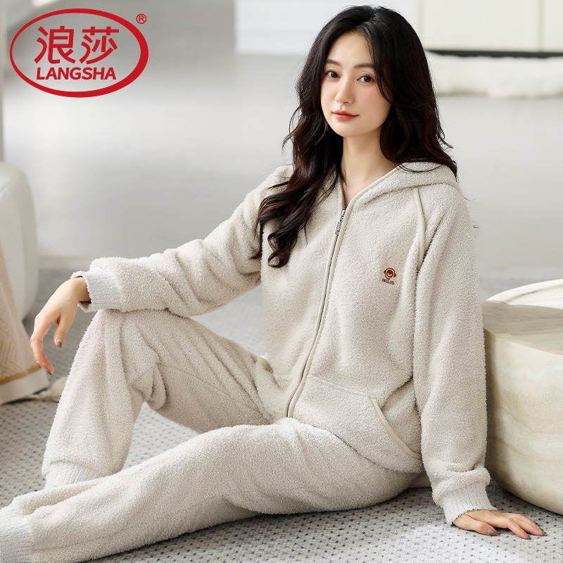 浪莎女款冬季双面绒毛家居服套装