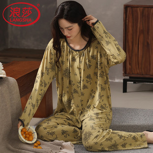 女款睡衣春秋大码纯棉长袖长裤套头休闲宽松家居服中年全棉家居服
