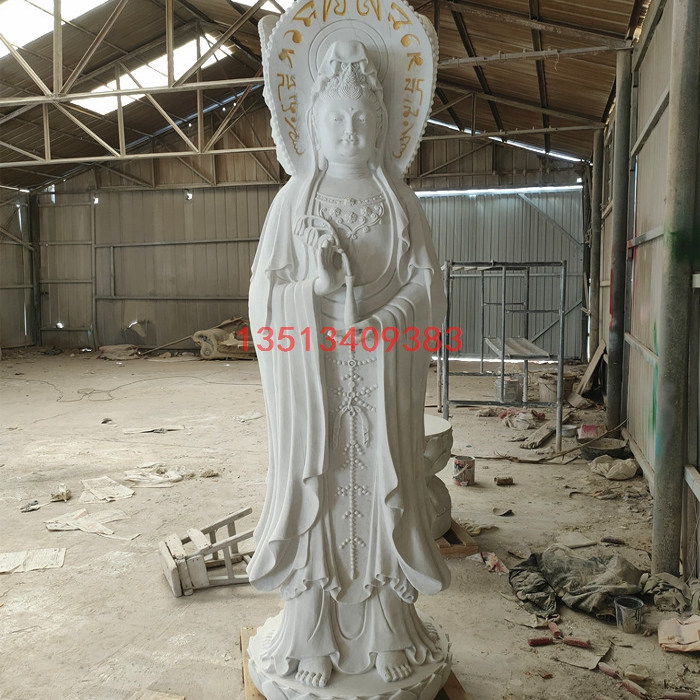 石雕观音像汉白玉佛像三面南海菩萨大士 大理石寺庙供奉人物雕塑
