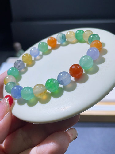 鑫宝福翡翠天然A货翡翠高冰糖果色系多宝翡翠圆珠手串 卡10mm
