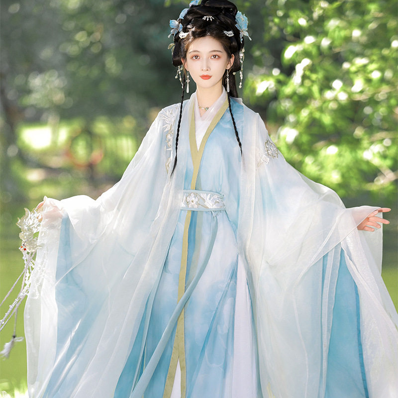 2024原创唐制大袖衫直裾重工刺绣古风超仙飘逸国风汉服秋冬款套装