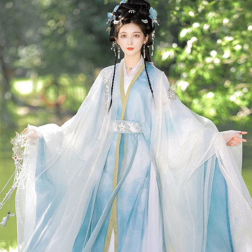 2024原创唐制大袖衫直裾重工刺绣古风超仙飘逸国风汉服秋冬款套装
