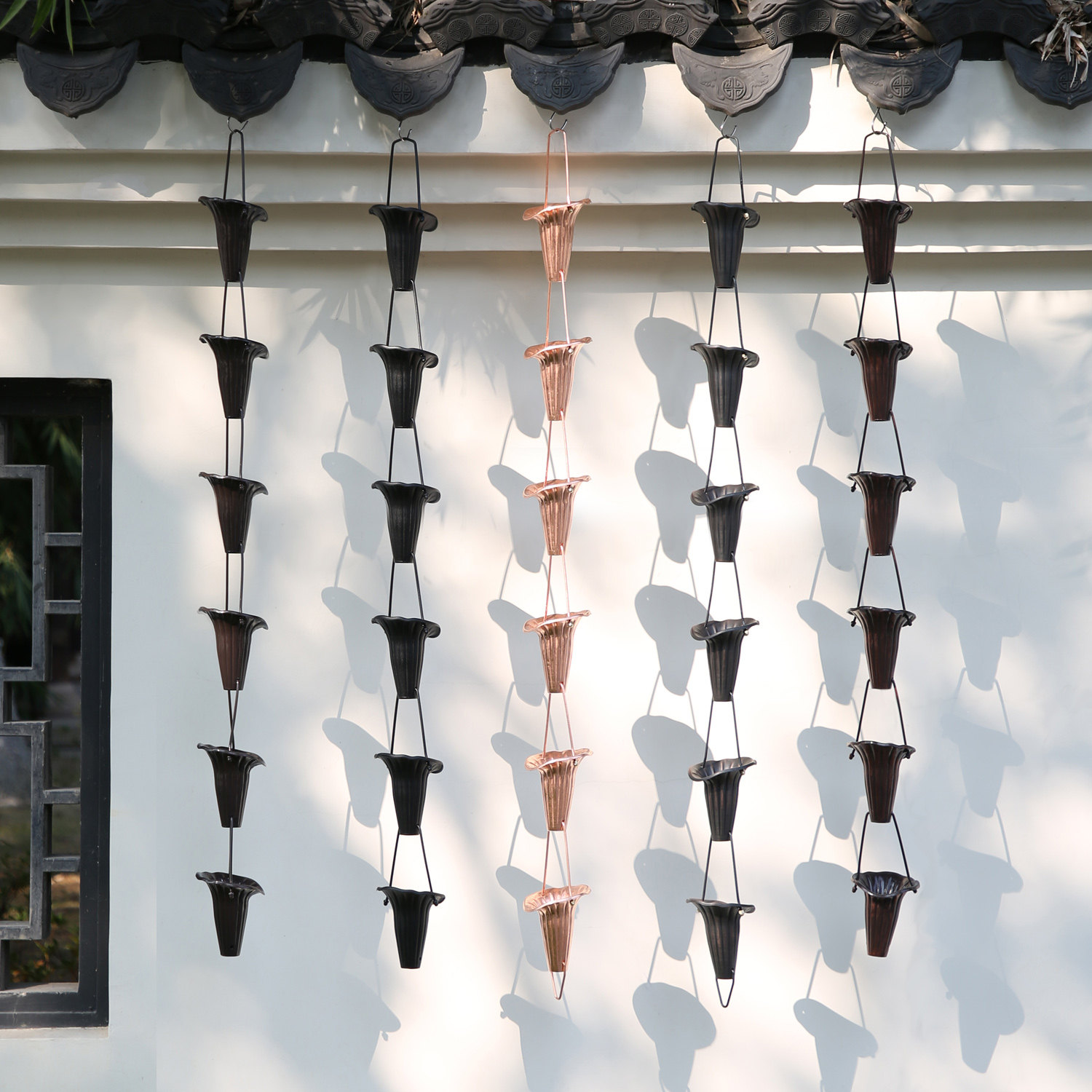 喇叭花雨链中式屋檐排水链庭院落水链导水链日式雨玲雨水槽引水链