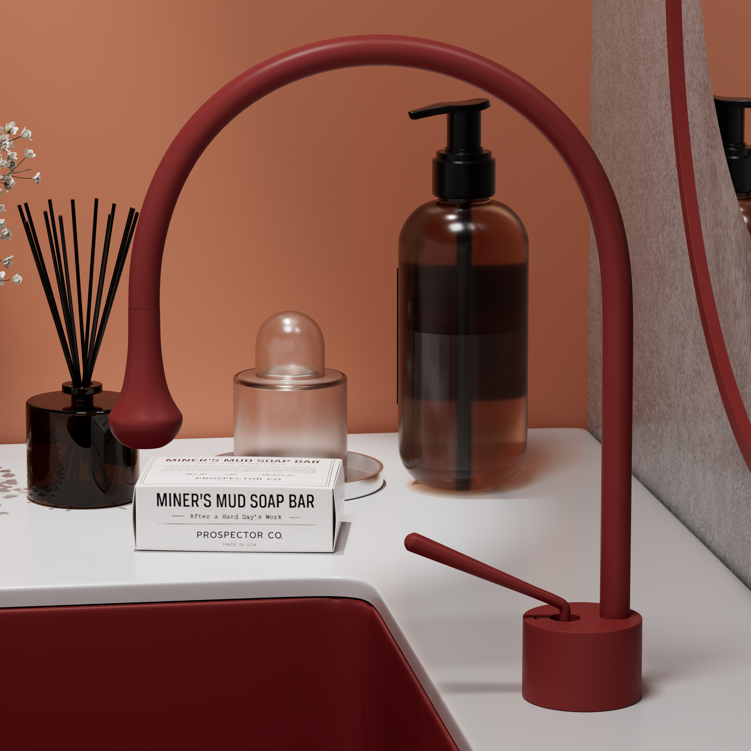 美学红色艺术水滴中岛台面盆龙头