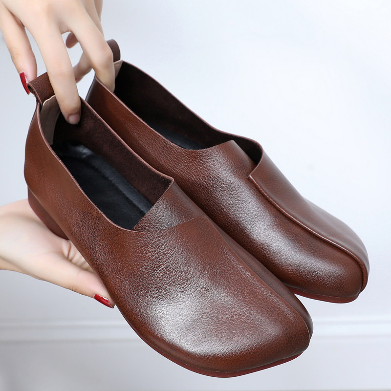 复古风手工女鞋春秋款平跟真皮深口妈妈鞋大码软皮软底宽头女单鞋,女鞋,深口单鞋,淘宝优惠券,粉丝福利购,淘宝优惠卷