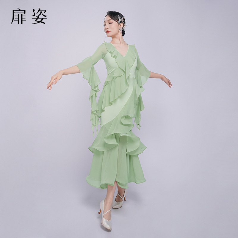 扉姿 摩登舞连衣裙女士专业国标舞交谊舞裙新款洋气跳舞裙子F3052
