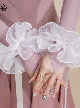 扉姿 摩登舞服舞蹈裙珍珠花朵手飘袖飘F015