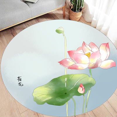 圆形中式禅意荷花地毯莲花图案地垫打坐瑜伽垫禅舞垫茶室佛堂家用