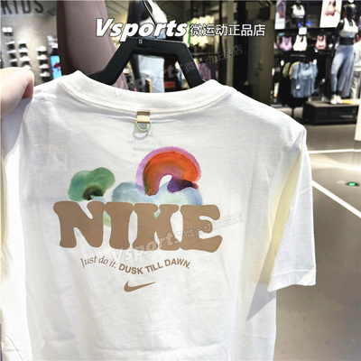 NIKE耐克t恤女2024夏季运动休闲后背图案宽松圆领短袖 HF6180-133
