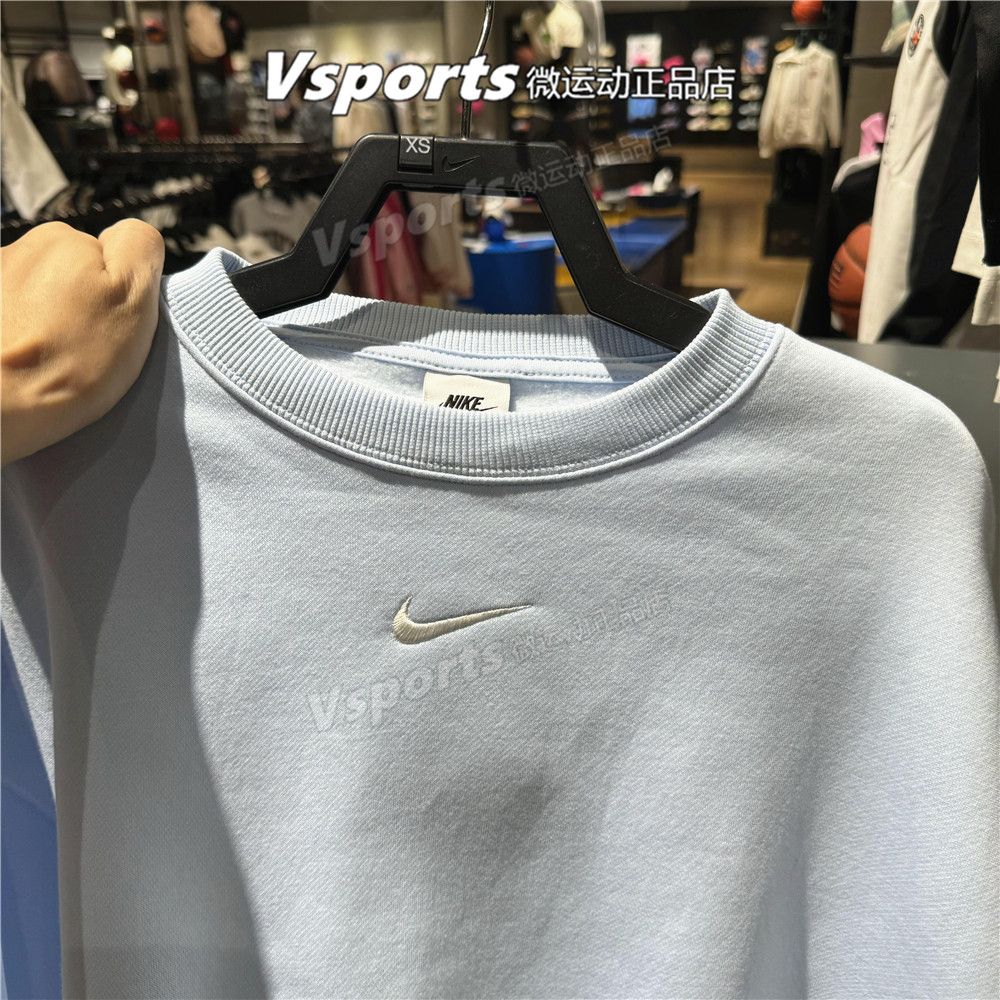 Nike耐克卫衣女子2025秋季加绒运动休闲蓝色圆领套头衫DQ5762-442