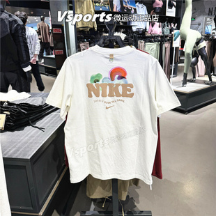 耐克t恤女夏季运动休闲宽松背后图案印花圆领短袖 HF6180-517-133