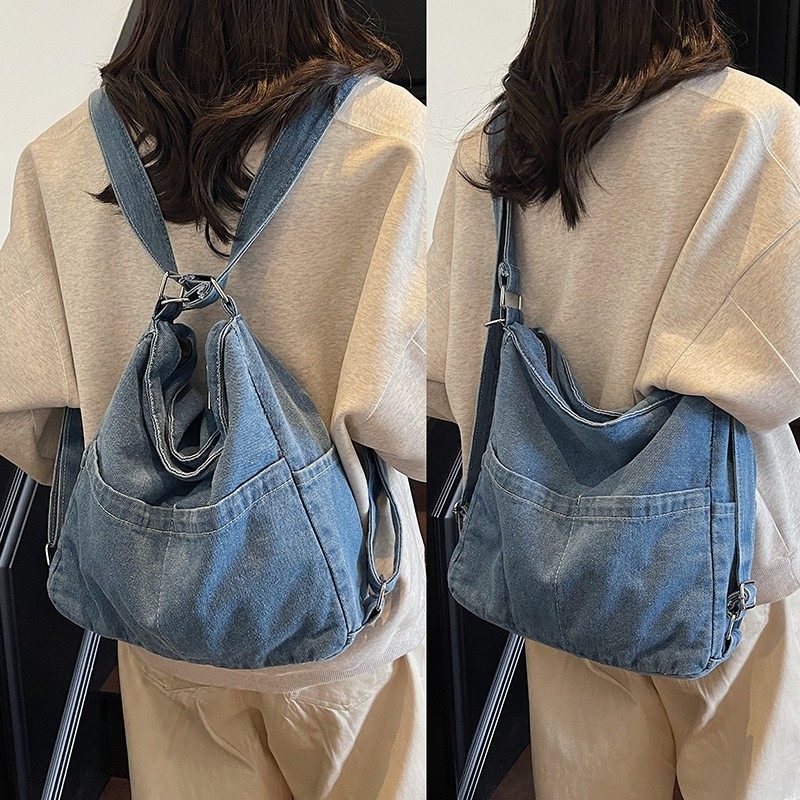 ins简约牛仔布单肩斜挎包包女大容量复古韩版小众帆布慵懒通勤包,箱包皮具/热销女包/男包,时尚帆布包,淘宝优惠券,粉丝福利购,淘宝优惠卷