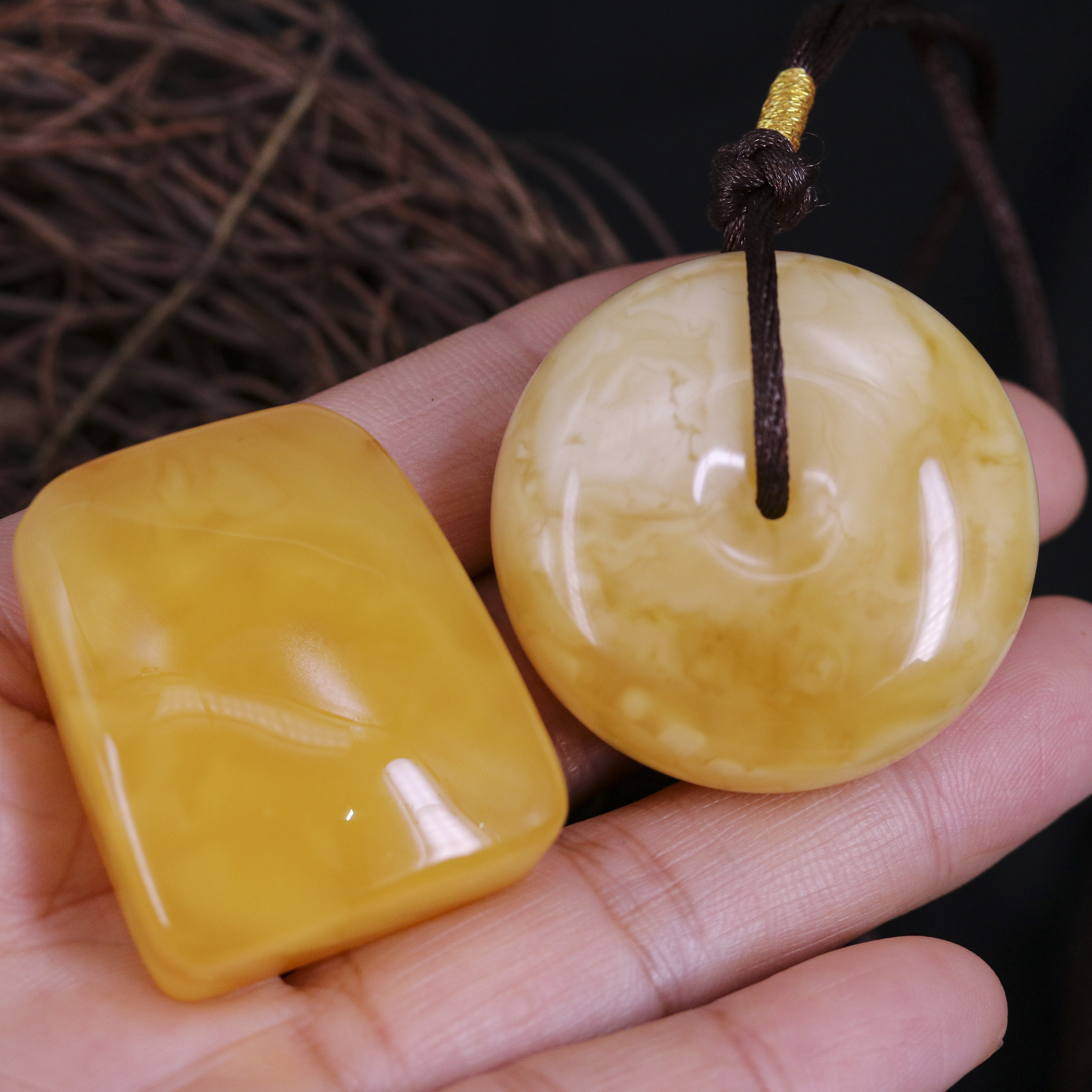 天然琥珀蜜蜡吊坠水滴平安扣无事牌10-20g鸡油黄白花男女精品挂件