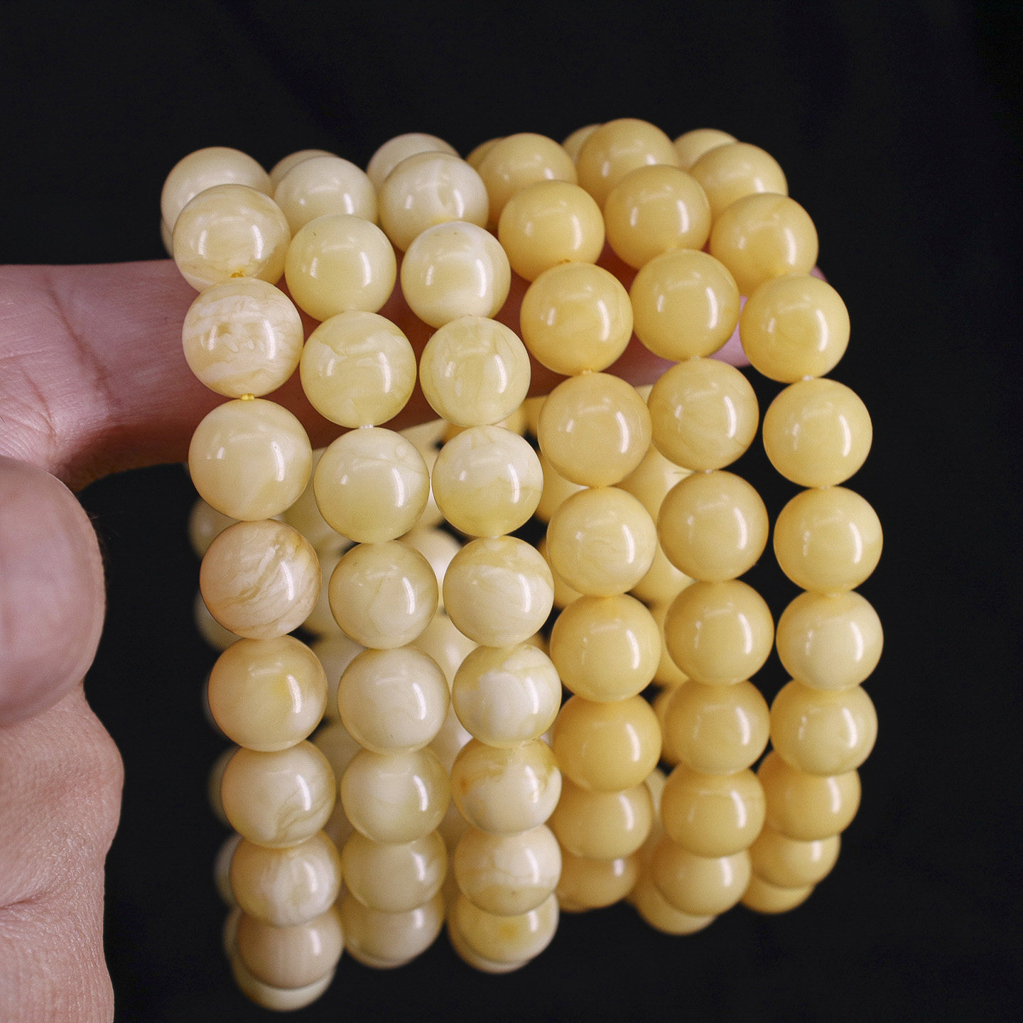 精选圆珠琥珀蜜蜡俄料鸡油黄手串白花精品手链8mm9mm10mm规格