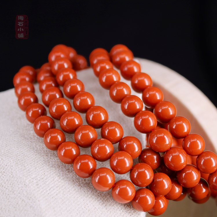 天然南红玛瑙圆珠手串女橙红色精品手链饰品