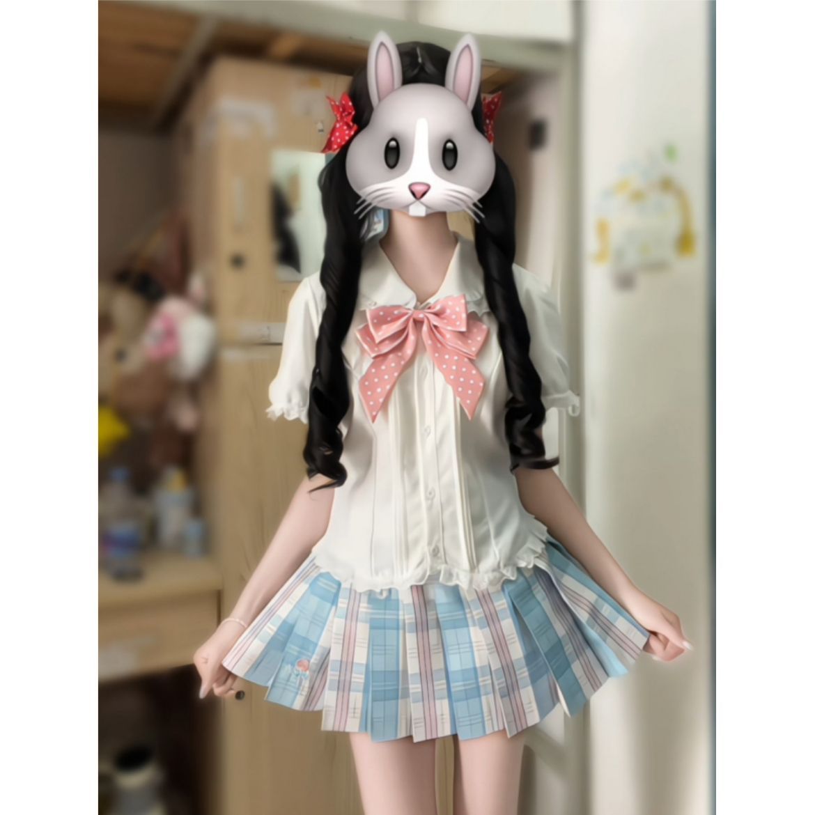 风吹麦香jk原创娃娃领花边衬衫格裙学院风甜美穿搭学生短袖套装