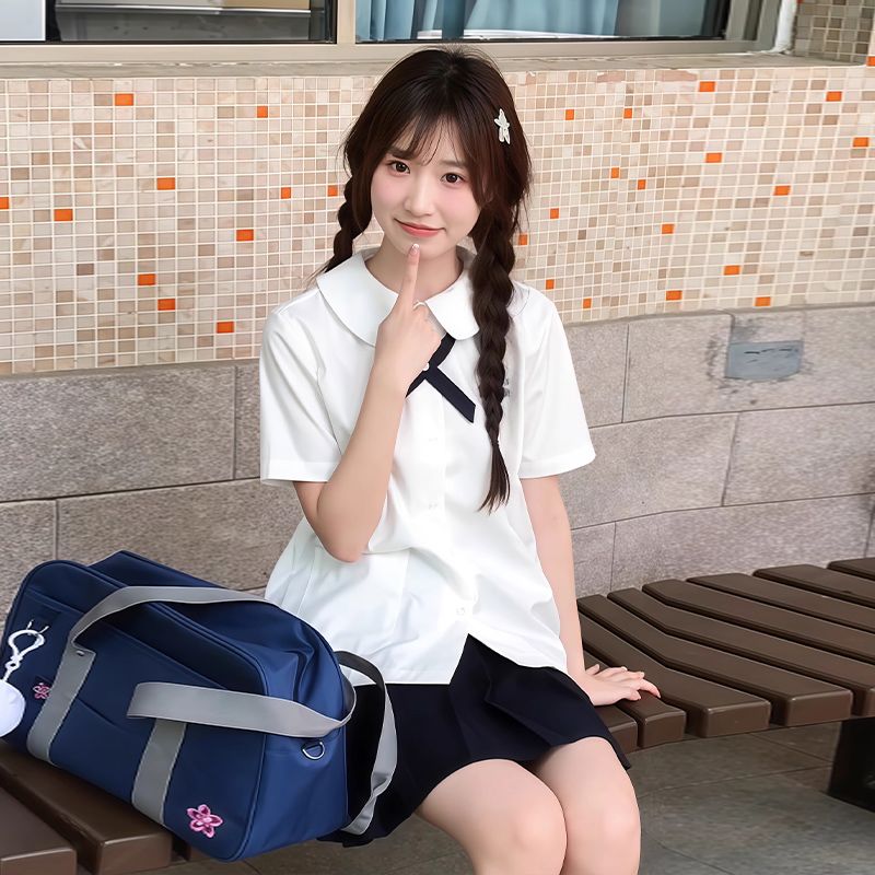 泰式校服学院风短袖衬衫女jk制服学生运动会毕业班服套装宽松大码