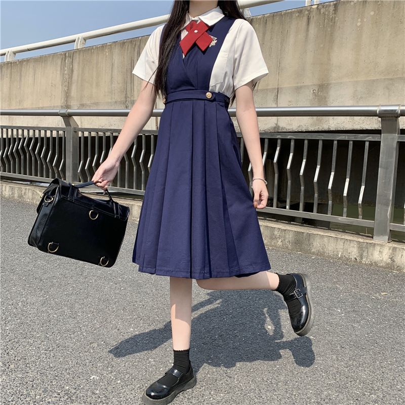 正版护奶裙日系JK制服套装裙子显瘦学院风甜美衬衣背带连衣裙春夏