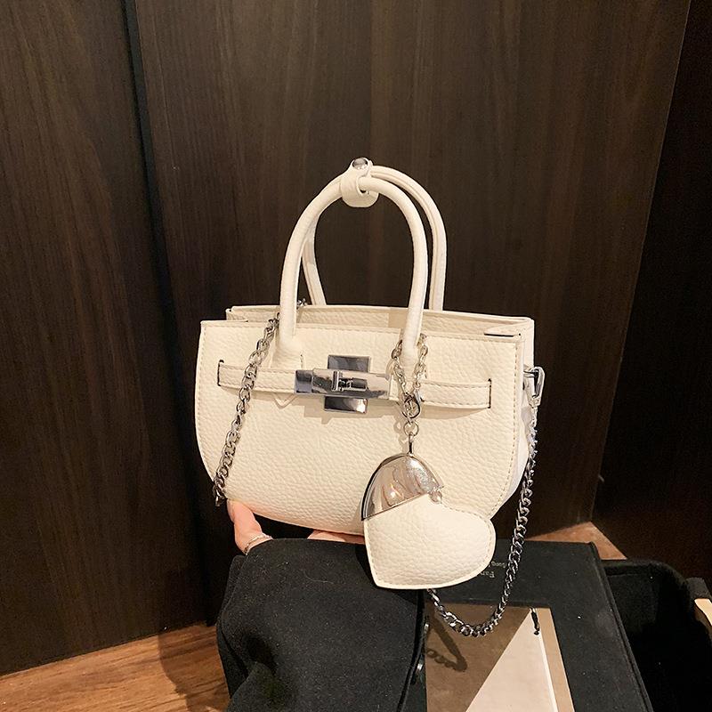 香港品牌春季百搭荔枝纹手提铂金包包女新款时尚高级感百搭链条斜
