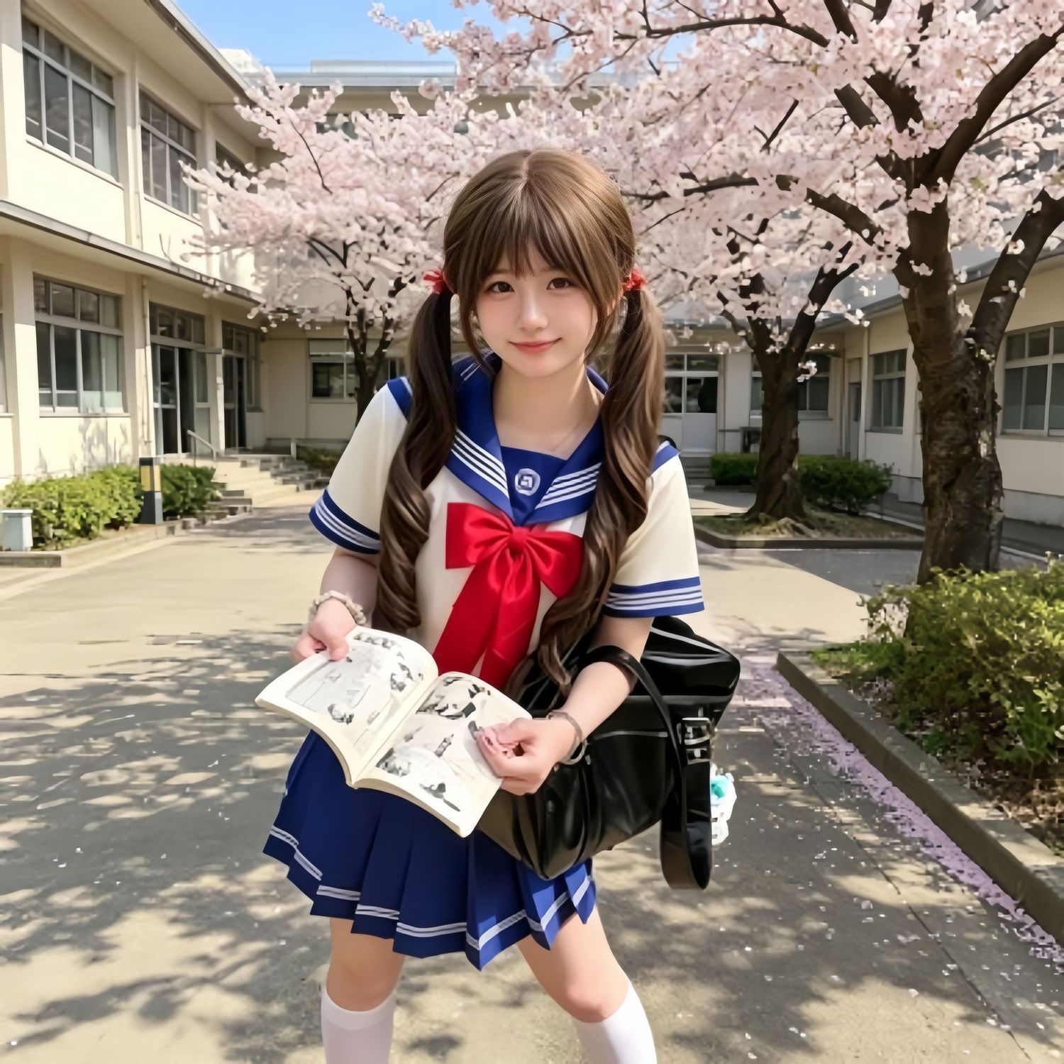 清新蓝白jk水手服百搭学院风短袖百褶短裙日系风少女感水手服套装