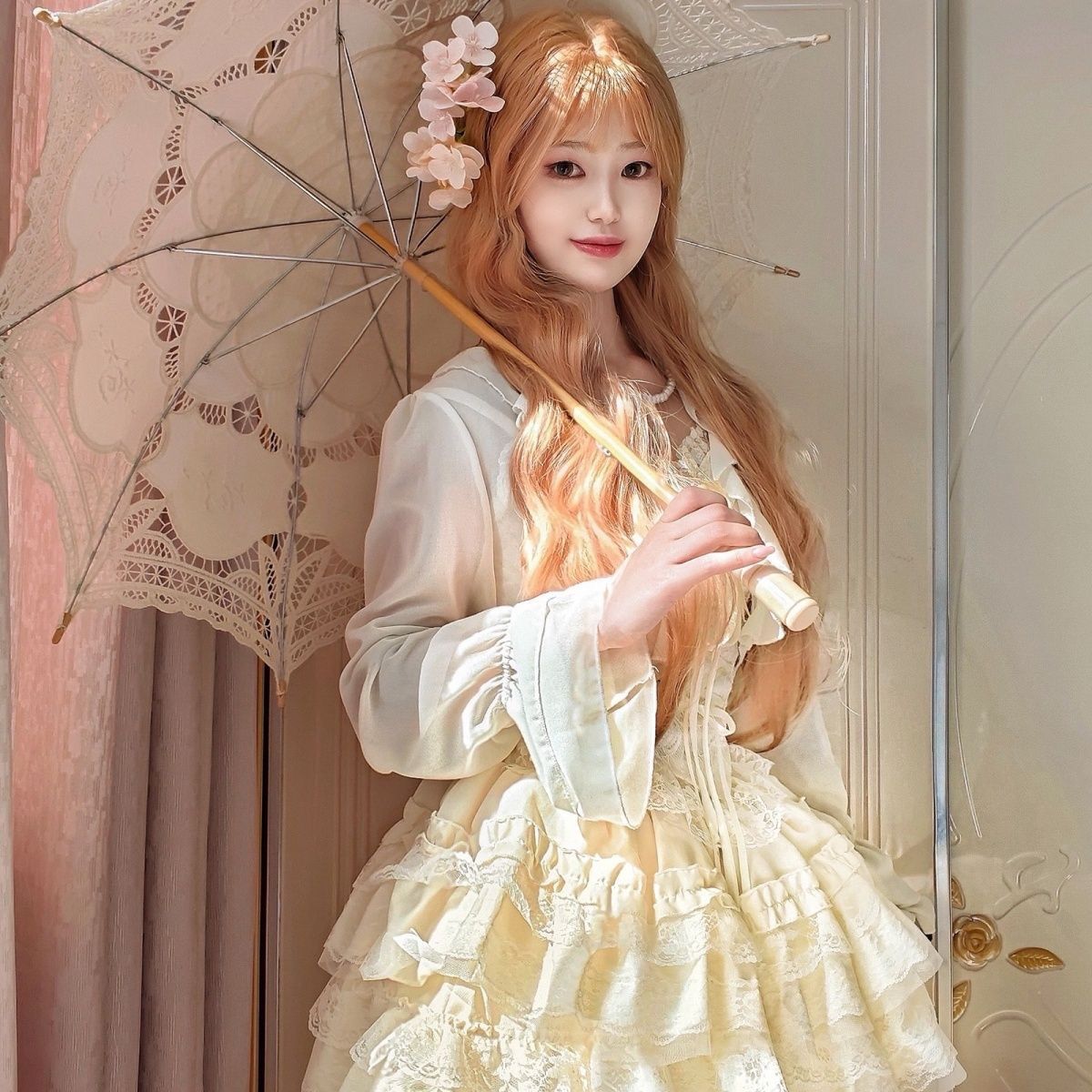 Lolita南瓜裤裙撑jk防走光打底百搭半身蓬蓬裙清新蕾丝米色蛋糕裙