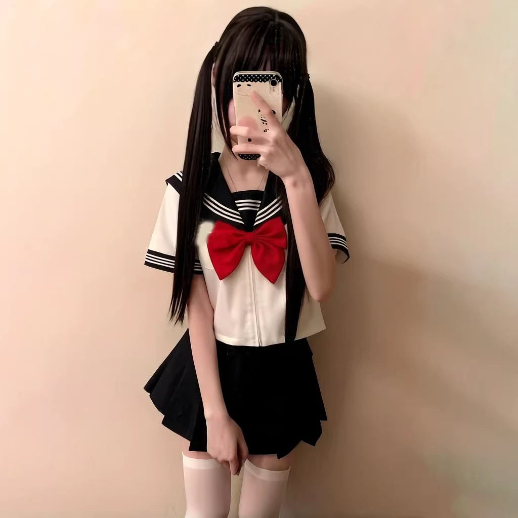 日系jk制服基础款白三本水手服套装学院风百褶裙学生校服短袖正版