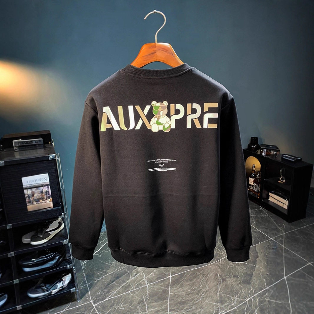 高端圆领套头加绒卫衣男冬季新款