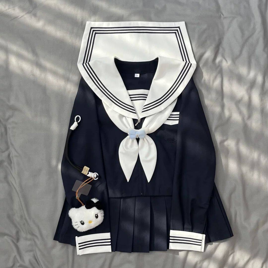 原创正版白领绀三本jk制服水手服日系学院风校供感甜美基础款套装