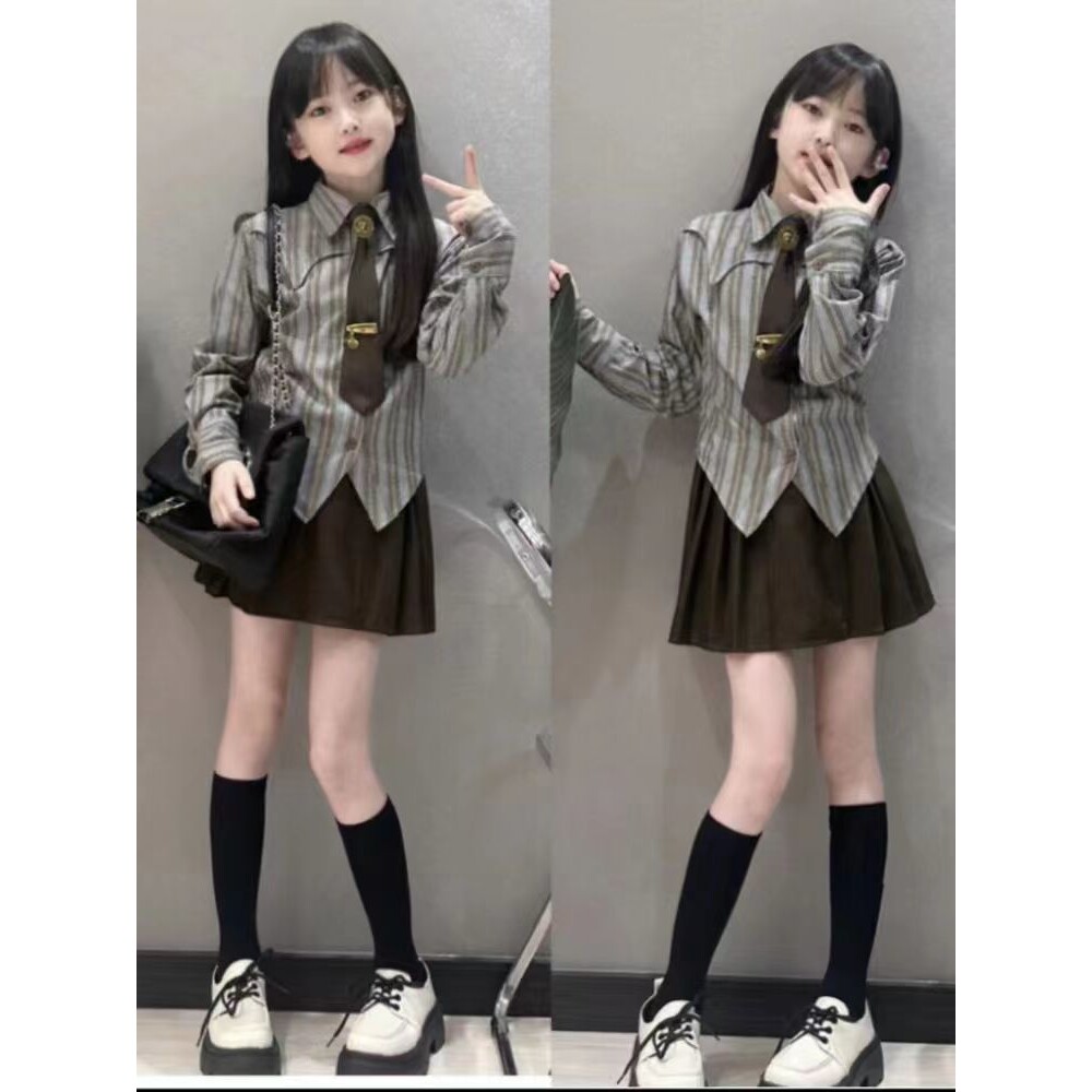 jk套装女童制服春秋装2024新款儿童学院风中大童衬衫百褶裙子洋气