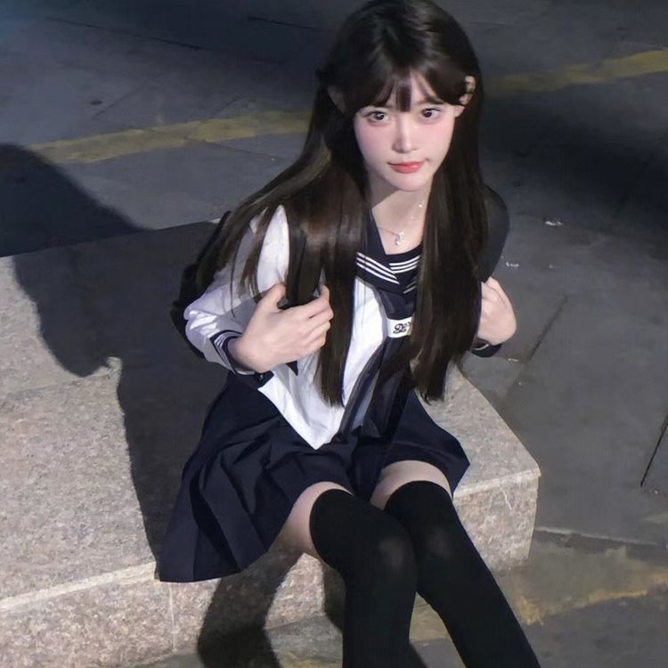 原创jk制服绀领白三本水手服基础款日系正品中间服学院风学生校服