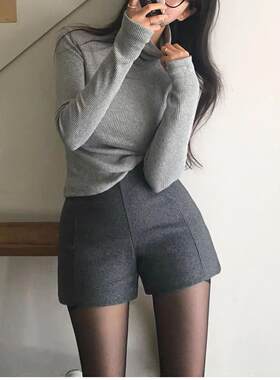 灰色呢子高腰臀短裤冬季三分包韩版2026裤修身女靴裤显瘦打底毛呢