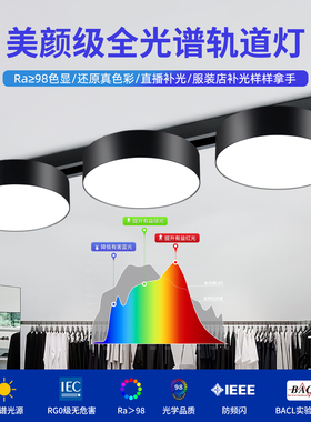 全光谱LED超薄轨道筒灯服装店店铺直播间补光导轨高显高亮散光灯