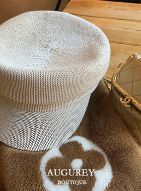 AUGUREY 1/12 英式午后米白色针织老钱风时髦复古Vintage报童帽