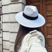 老钱风巴拿马白色草编帽法式 AUGUREY 英式 沙滩度假优雅礼帽