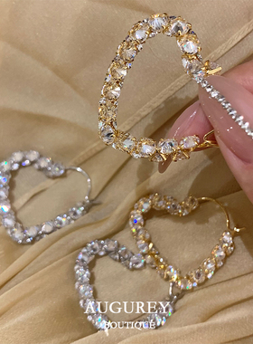 AUGUREY 8/19 拜占庭系列手工制爱心耳圈满钻超闪精致耳环气质