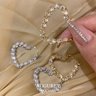 AUGUREY 8/19 拜占庭系列手工制爱心耳圈满钻超闪精致耳环气质