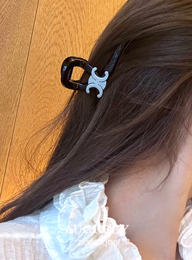 AUGUREY 7/8 枪黑色黑银时髦感配色抓夹复古高级感鲨鱼夹发夹女