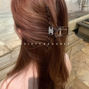 AUGUREY巴黎度假系列咖色透明钻发夹简约夏日抓夹优雅气质发饰