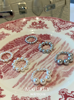 AUGUREY 7/18 施家极光珍珠戒指白色灰色叠戴时髦复古小众ins复古