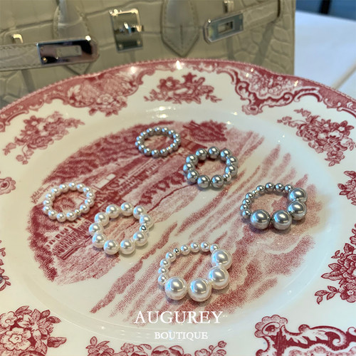 AUGUREY 7/18 施家极光珍珠戒指白色灰色叠戴时髦复古小众ins复古