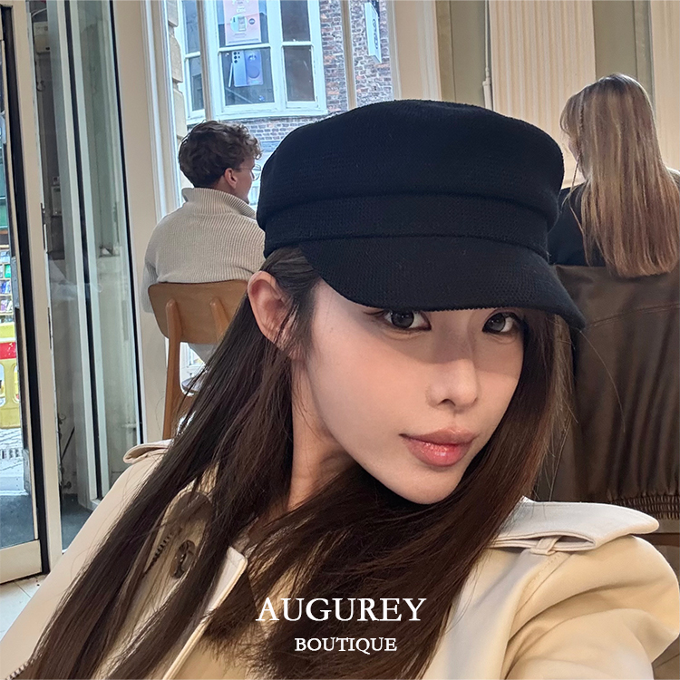 AUGUREY 3/20 英式老钱风黑色报童帽韩国ins画家帽艺术感百搭复古