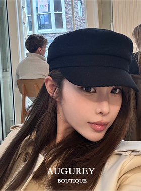 AUGUREY 3/20 英式老钱风黑色报童帽韩国ins画家帽艺术感百搭复古