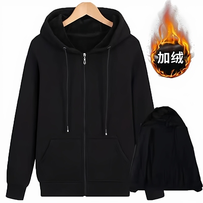 秋冬加绒保暖男连帽宽松卫衣