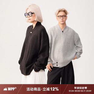 WPP 慵懒风道袍针织毛衣纽扣设计感纯色百搭款休闲潮流男斜襟