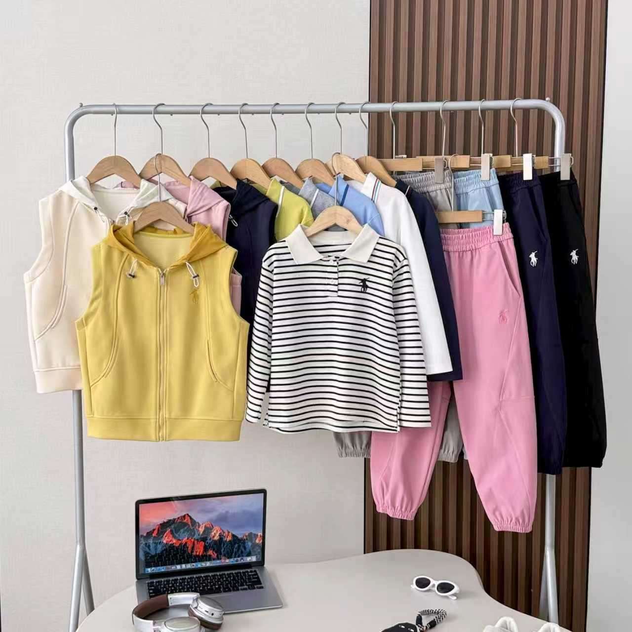 儿童长袖polo衫+连帽马甲+运动裤25春秋新款男女童大童可配套套装