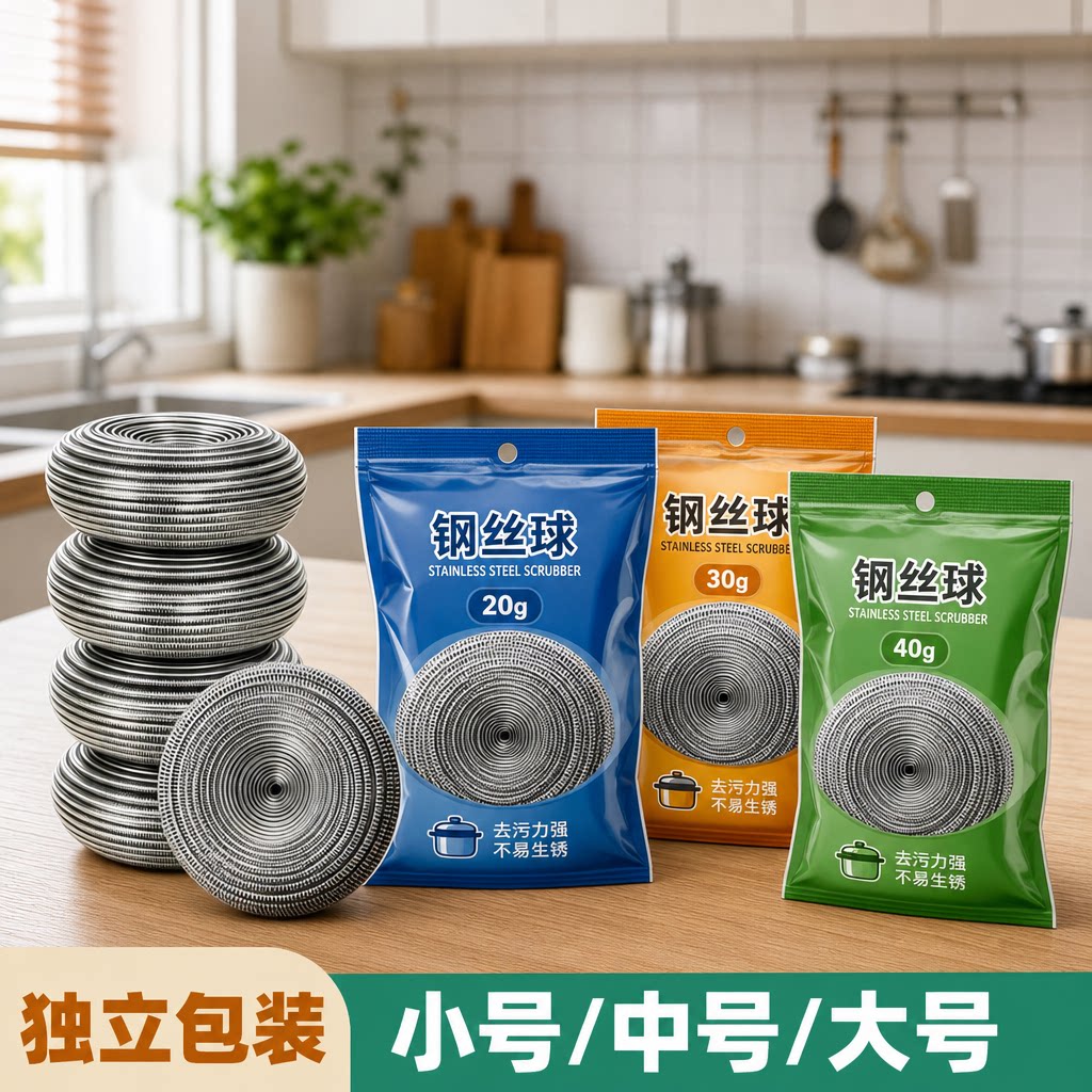 加厚钢丝球家用洗锅刷碗去油污食品级不锈钢大号刷锅神器清洁球